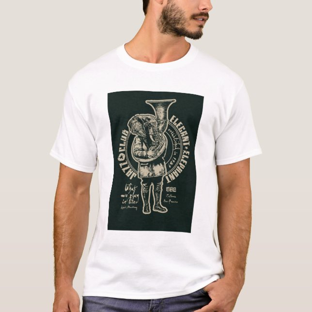 White Vintage Elephant Tuba Player Graphic Tee (Front)