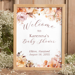 White Vintage Floral Fall Baby Shower Welcome Poster