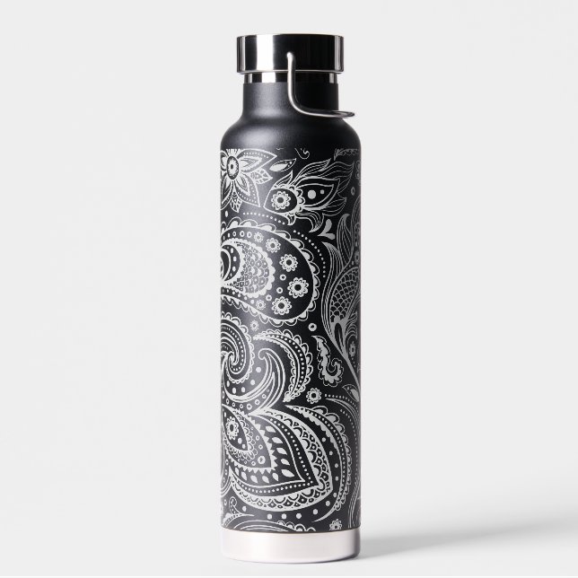 White vintage floral paisley pattern water bottle (Left)