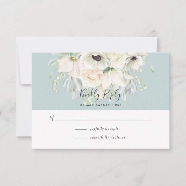 White Vintage Floral RSVP Card (Front)