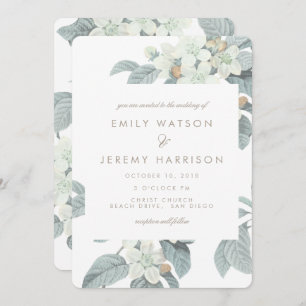 White Vintage Flower Blossoms Wedding Invitation