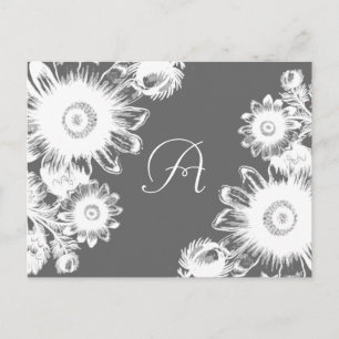 White Vintage Flower Wedding Monogram RSVP Card