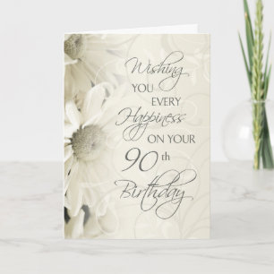 White Vintage Flowers Happy 90th Birthday Card