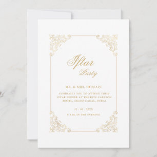 White Vintage Gold Calligraphy Script Iftar Party Invitation