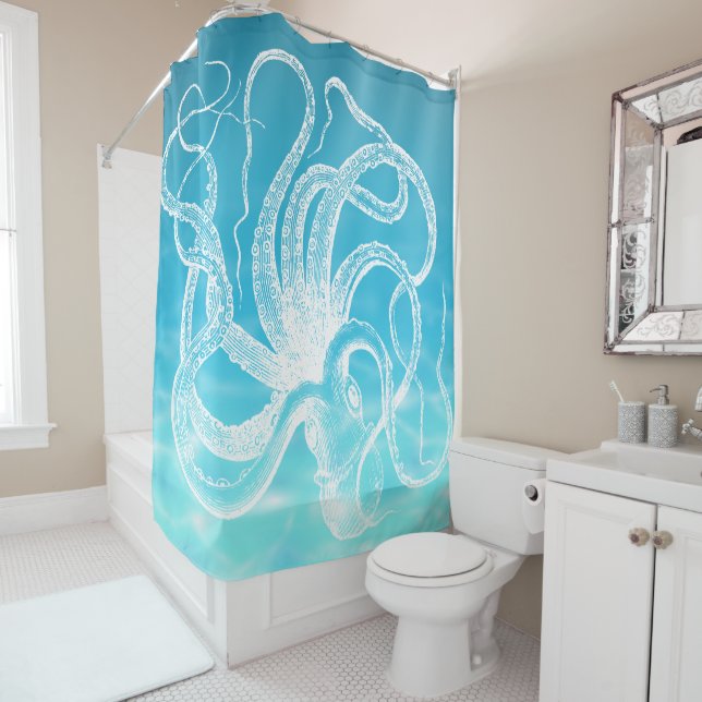 White Vintage  Kraken Illustration  Ocean Water (In Situ)