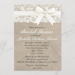 White Vintage Lace Burlap Bridal Shower Invitation