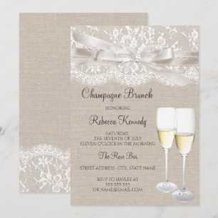 White Vintage Lace Champagne Brunch Invite