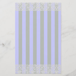 White Vintage Lace Warm Grey With Stripes Stationery
