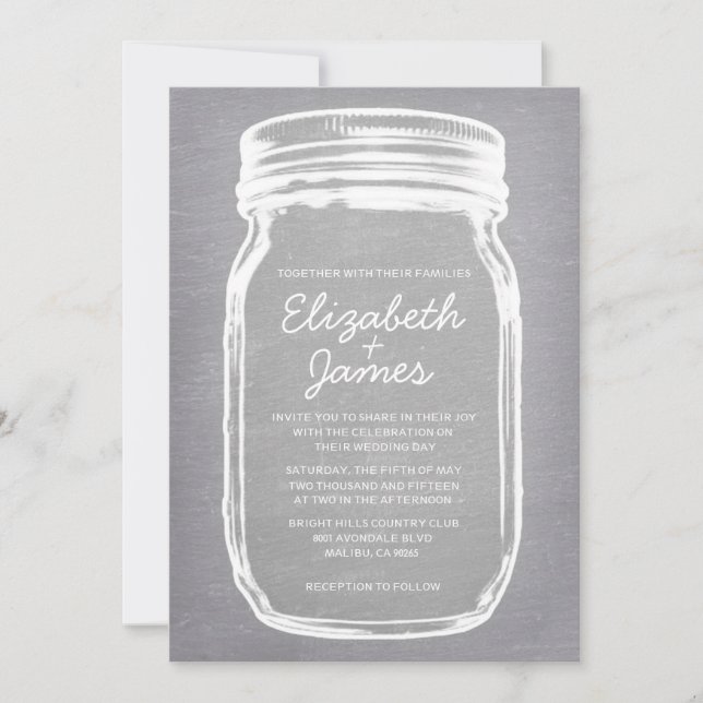 White Vintage Mason Jar Wedding Invitations (Devant)