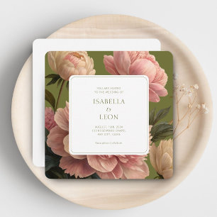 White Vintage Olive & Rose Wedding Invitation
