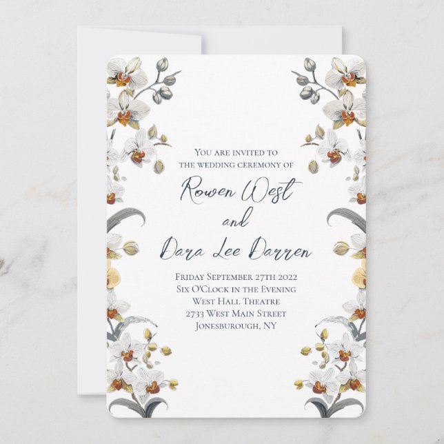 White Vintage Orchids Floral Wedding Invitation (Front)