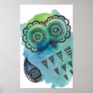 White Vintage Owl Doodle Poster. Poster