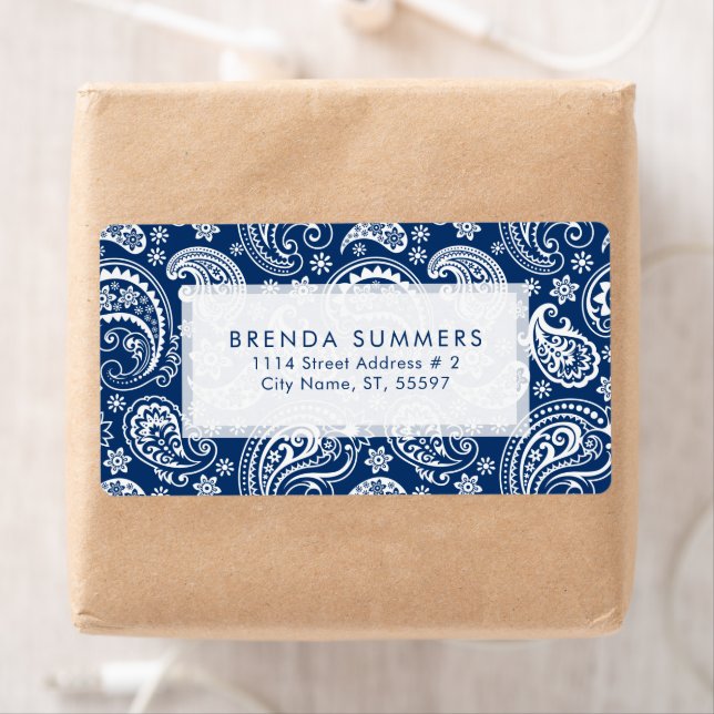 White Vintage Paisley Custom Navy Blue Background (Insitu)