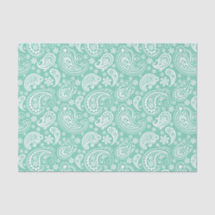 White Vintage Paisley Over Mint-Green Background Tissue Paper