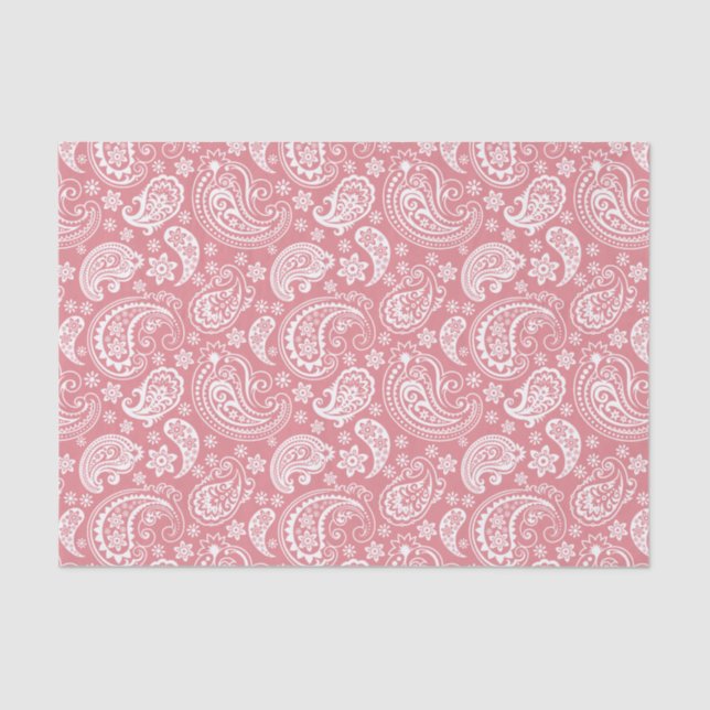 White Vintage Paisley Over Pink Background Tissue Paper (Front)