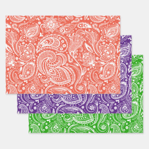 White vintage paisley pattern 2 wrapping paper sheet