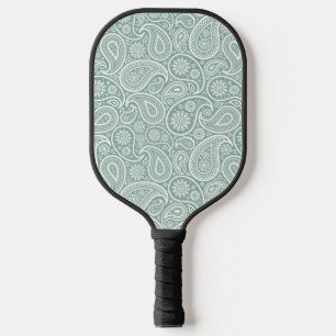 White Vintage Paisley Pattern Muted Green Pickleball Paddle