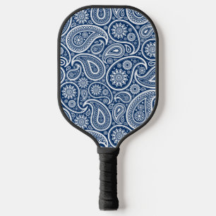 White Vintage Paisley Pattern On Royal Blue Pickleball Paddle
