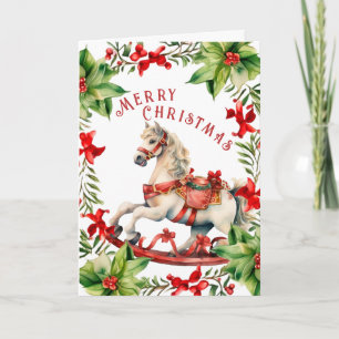 White Vintage Rocking Horse Christmas Card