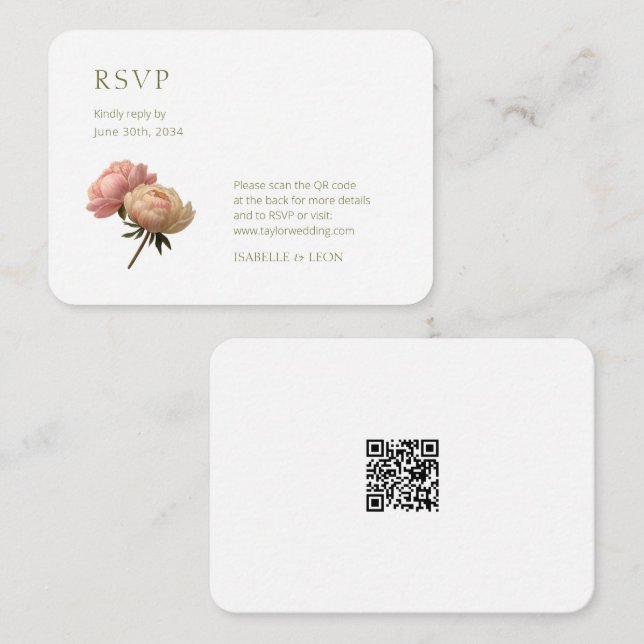 White | Vintage Rose QR Code Wedding Enclosure Card (Front/Back)
