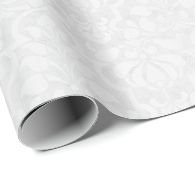 White Vintage Victorian Damask Pattern  Wrapping Paper (Roll Corner)