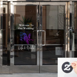 White & Violet Floral Wedding Welcome Window Cling