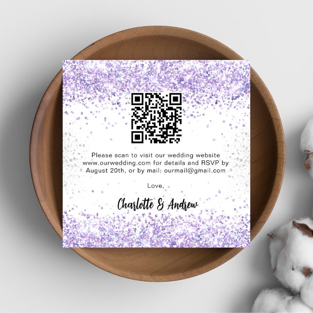 White violet QR code wedding RSVP Enclosure Card (Creator Uploaded)