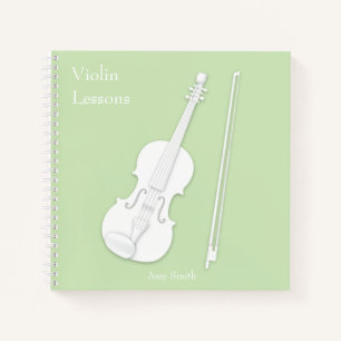 White Violin & Bow Music Light Green Custom Square Notebook