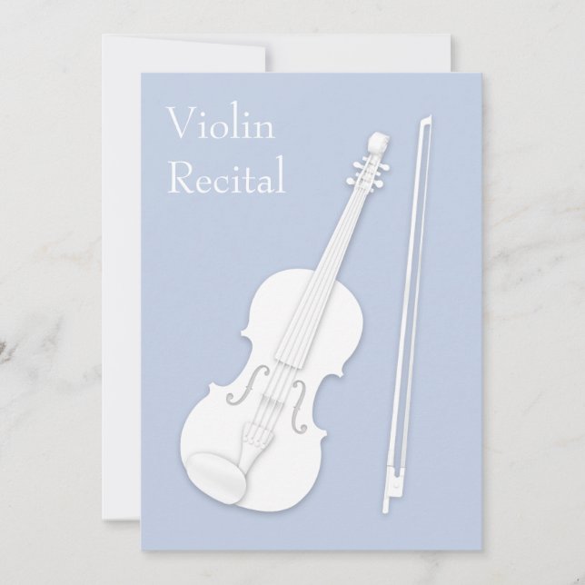 White Violin & Bow Music Recital Concert Pale Blue Invitation (Front)