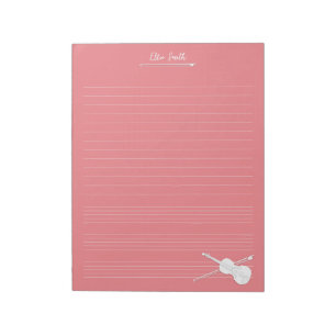 White Violin & Bow Personalized Music Class Rose Notepad