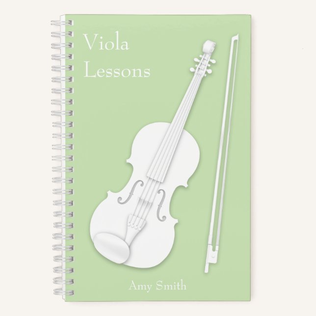 White Violin or Viola Music Student's Green Custom Notebook (Front)