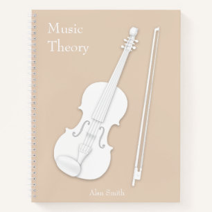 White Violin or Viola With Bow Beige Custom Notebook