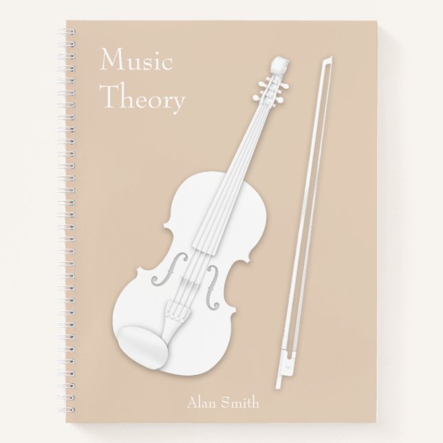 White Violin or Viola  With Bow Beige Custom Notebook (Front)