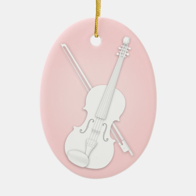 White Violin or Viola with Bow Custom Pink Music Ceramic Ornament (Front)