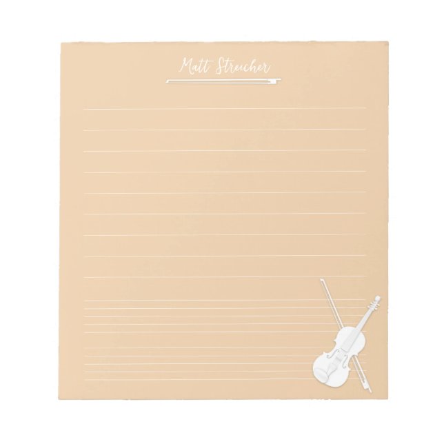 White Violin Personalized Music Lesson Beige Notepad (Front)