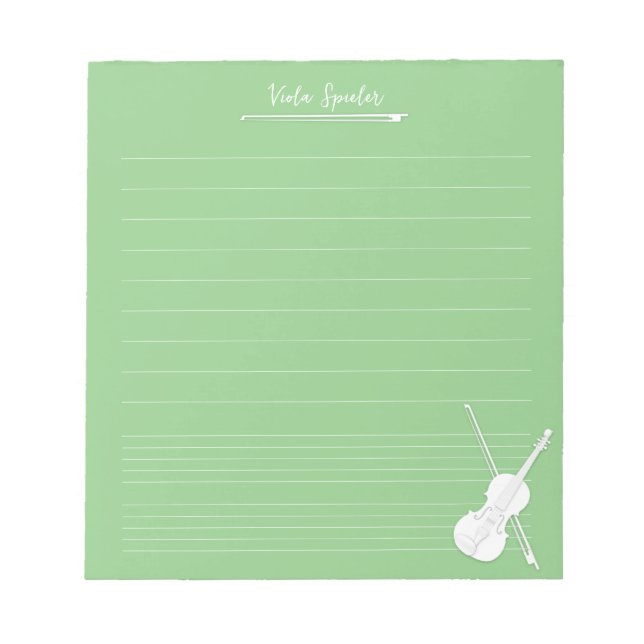 White Violin Personalized Music Lesson Pea Green Notepad (Front)