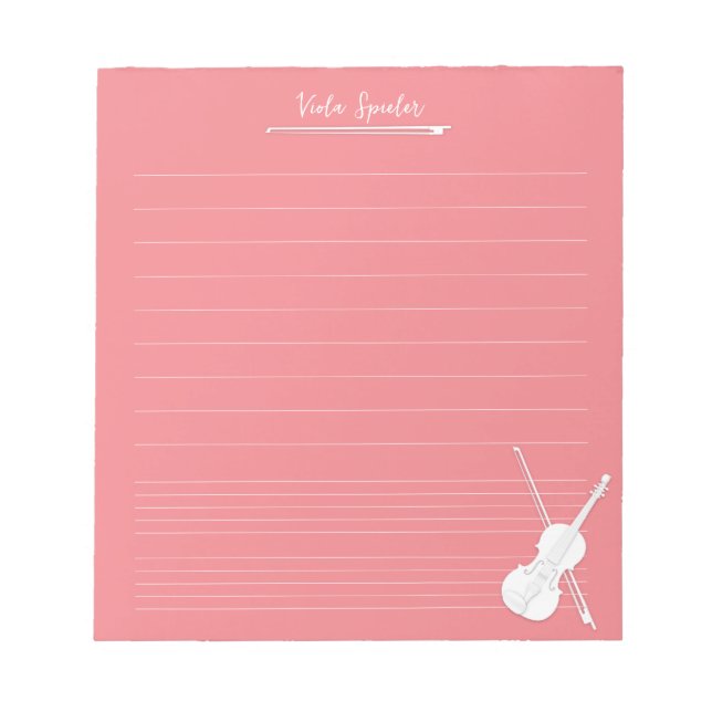 White Violin Personalized Music Lesson Rose Pink Notepad (Front)