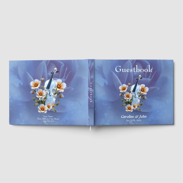 White Violin with Flowers – Elegant Music & Nature Guest Book (Full)