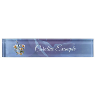 White Violin with Flowers – Elegant Music & Nature Nameplate
