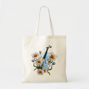 White Violin with Flowers – Elegant Music & Nature Tote Bag