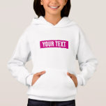 White Viva Magenta Customize Name Text Girls<br><div class="desc">Kids Girls Hoodies Pullover Add Image Logo Text Here Clothing Apparel Template Personalized White Hooded Sweatshirt Pullover.</div>