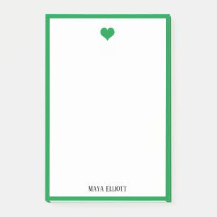 White w/ Bright Green Heart & Border + Name Post-it Notes