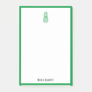 White w/ Bright Green Pineapple & Border + Name Post-it Notes