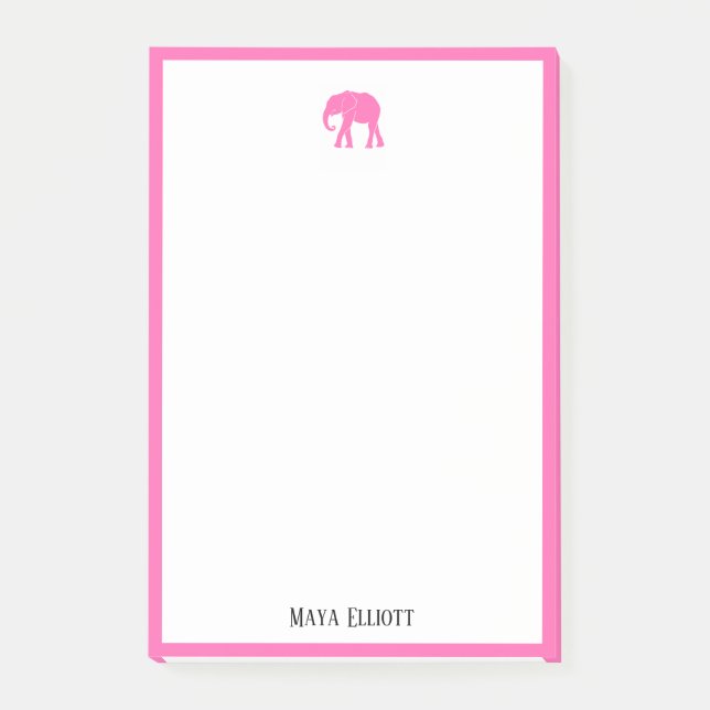 White w/ Bright Pink Elephant & Border + Name Post-it Notes (Front)