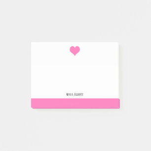 White w/ Bright Pink Heart & Border + Name Post-it Notes