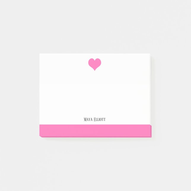 White w/ Bright Pink Heart & Border + Name Post-it Notes (Front)