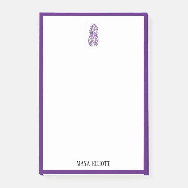 White w/ Bright Purple Pineapple & Border + Name Post-it Notes (Front)