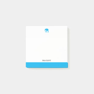 White w/ Bright Sky Blue Elephant & Border + Name Post-it Notes