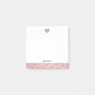 White w/ Rose Gold Faux Glitter Heart & Border Post-it Notes