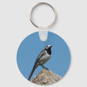 White Wagtail bird Keychain